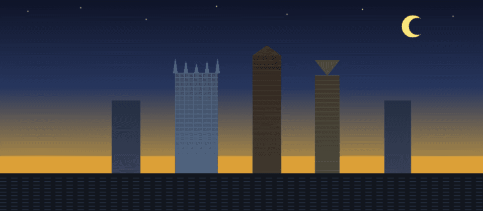 Pittsburgh skyline — PPG Place glass Gothic castle, USX Tower octagonal, Gulf Tower Art Deco pyramid, three rivers confluence — Islamic prayer times